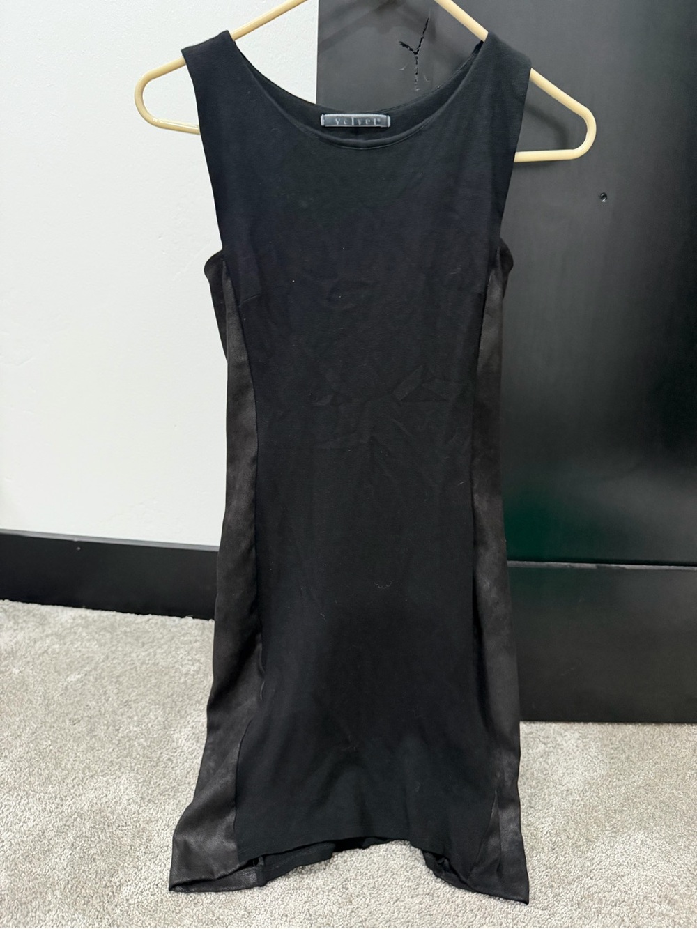 Black Sleeveless Sheath Dress with leather Side Panels
